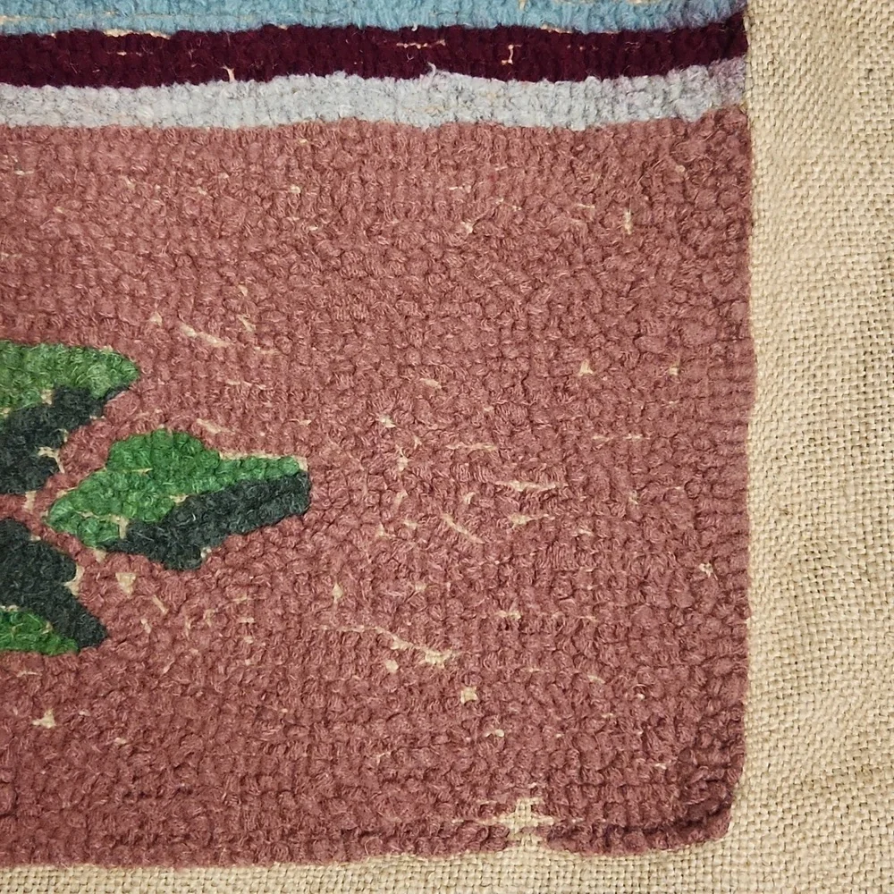 Colorful Striped and Floral Rug Antique Handmade Hooked Rug/pillow